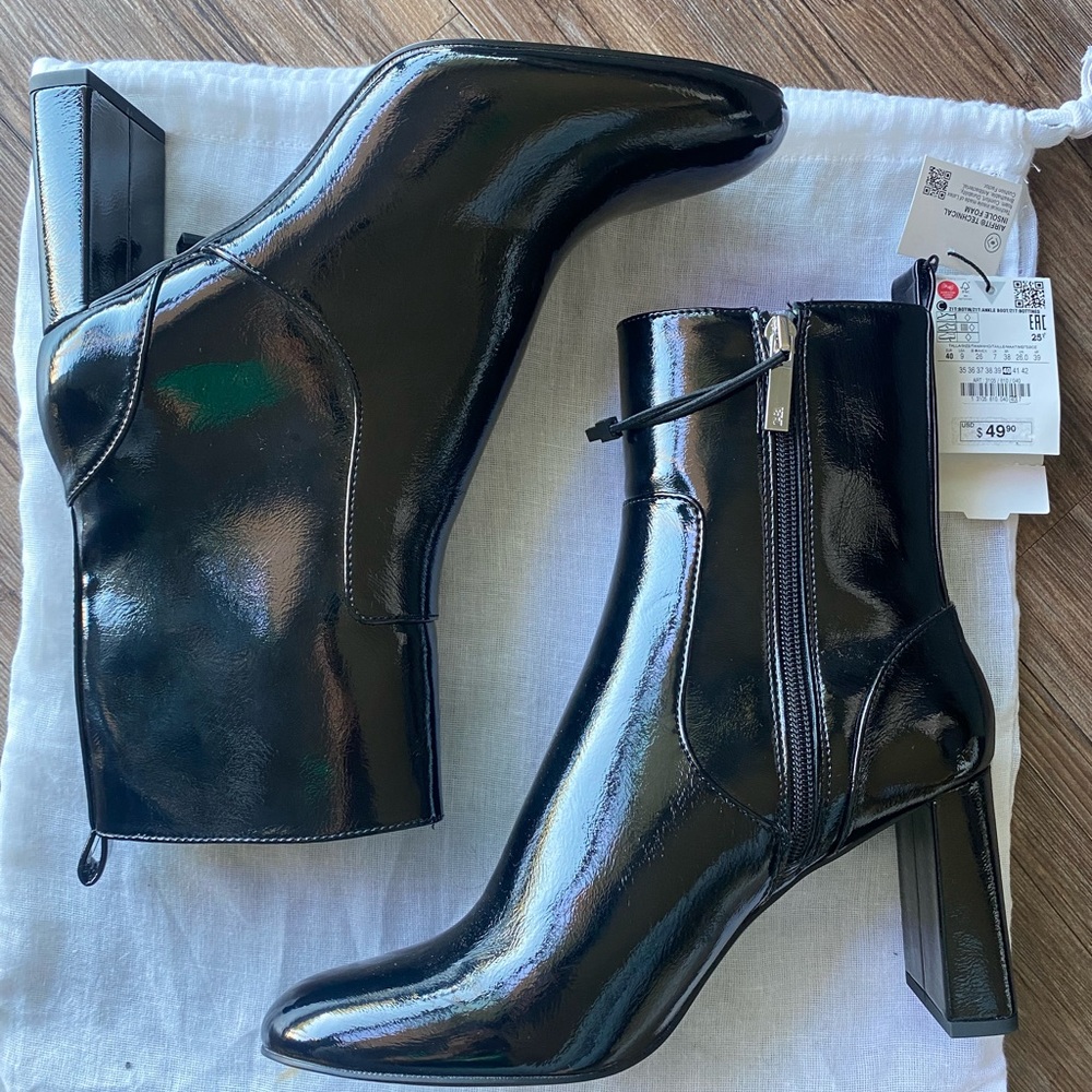Zara patent leather black booties